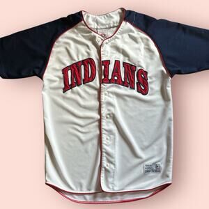 Vtg Cleveland Indians Majestic MLB Baseball Jersey Medium Guardians White Blue